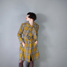 Load image into Gallery viewer, 70s HANDMADE BLACK AND YELLOW CHECK BELTED COAT - L