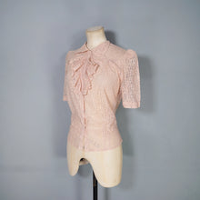 Load image into Gallery viewer, 40s 50s JOHN SELBY DELICATE PASTEL LACE BLOUSE WITH RUFFLE BIB AND PUFF SLEEVE - S