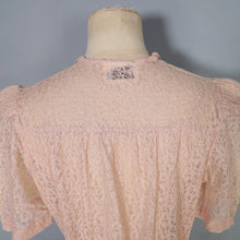 Load image into Gallery viewer, 40s 50s JOHN SELBY DELICATE PASTEL LACE BLOUSE WITH RUFFLE BIB AND PUFF SLEEVE - S