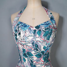 Load image into Gallery viewer, 50s BIG BLUE ROSE FLORAL PRINT SHIRRED COTTON SWIMSUIT - S-M