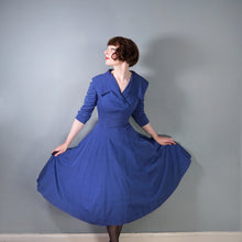 Load image into Gallery viewer, BLUE 50s 60s FIT AND FLARE DRESS WITH BIG COLLAR AND 3/4 SLEEVE - S