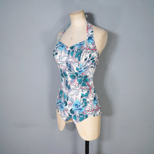 Load image into Gallery viewer, 50s BIG BLUE ROSE FLORAL PRINT SHIRRED COTTON SWIMSUIT - S-M