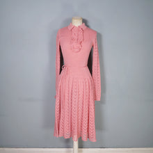Load image into Gallery viewer, 70s SOFT DUSKY PINK KNIT FIT AND FLARE MIDI DRESS WITH RUFFLE  BIB - S-M