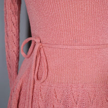 Load image into Gallery viewer, 70s SOFT DUSKY PINK KNIT FIT AND FLARE MIDI DRESS WITH RUFFLE  BIB - S-M
