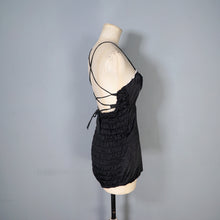 Load image into Gallery viewer, 40s 50s SHIRRED BLACK SATIN SWIMSUIT - L / volup