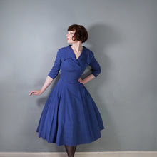 Load image into Gallery viewer, BLUE 50s 60s FIT AND FLARE DRESS WITH BIG COLLAR AND 3/4 SLEEVE - S