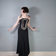 Load image into Gallery viewer, 60s/70s RADLEY BLACK MOSS CREPE STRAPPY MAXI DRESS WITH LACE TRIM - XS