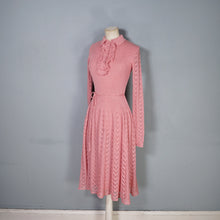 Load image into Gallery viewer, 70s SOFT DUSKY PINK KNIT FIT AND FLARE MIDI DRESS WITH RUFFLE  BIB - S-M