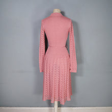 Load image into Gallery viewer, 70s SOFT DUSKY PINK KNIT FIT AND FLARE MIDI DRESS WITH RUFFLE  BIB - S-M
