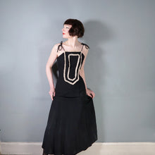 Load image into Gallery viewer, 60s/70s RADLEY BLACK MOSS CREPE STRAPPY MAXI DRESS WITH LACE TRIM - XS