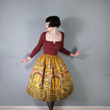 Load image into Gallery viewer, 50s RARE SAUL STEINBERG YELLOW NOVELTY OPERA PRINT FULL COTTON SKIRT - 26&quot;