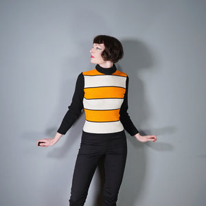 60s 70s "POETIC" ORANGE STRIPED RIBBED TURTLENECK JUMPER TOP - M