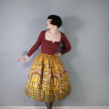 Load image into Gallery viewer, 50s RARE SAUL STEINBERG YELLOW NOVELTY OPERA PRINT FULL COTTON SKIRT - 26&quot;