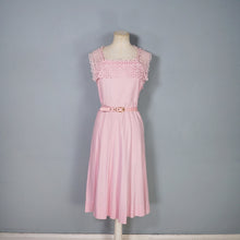 Load image into Gallery viewer, 50s BALLET PINK BRUSHED RAYON DRESS WITH LACE NECKLINE - S