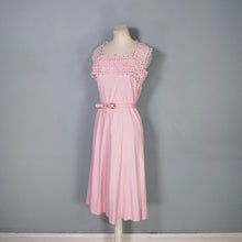 Load image into Gallery viewer, 50s BALLET PINK BRUSHED RAYON DRESS WITH LACE NECKLINE - S
