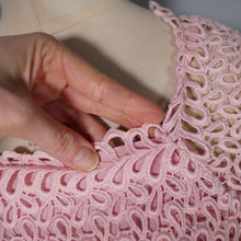 Load image into Gallery viewer, 50s BALLET PINK BRUSHED RAYON DRESS WITH LACE NECKLINE - S