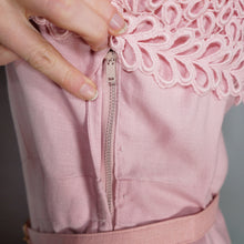 Load image into Gallery viewer, 50s BALLET PINK BRUSHED RAYON DRESS WITH LACE NECKLINE - S