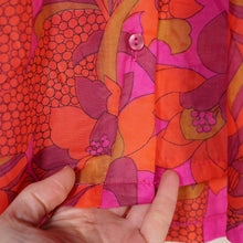 Load image into Gallery viewer, 60s 70s PSYCHEDELIC FLORAL PRINT BRIGHT ORANGE AND PINK SHIRT / BLOUSE - XS-S