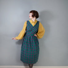 Load image into Gallery viewer, 50s 60s GREEN BLUE AND YELLOW TARTAN / PLAID COTTON DAY DRESS - M