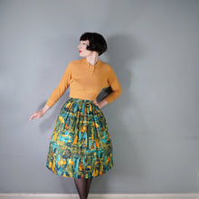 Load image into Gallery viewer, 50s GREEN PAINTERLY EGYPTIAN PRINT NOVELTY FULL SKIRT - 25&quot;