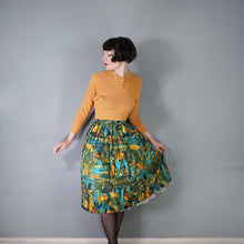 Load image into Gallery viewer, 50s GREEN PAINTERLY EGYPTIAN PRINT NOVELTY FULL SKIRT - 25&quot;