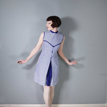 Load image into Gallery viewer, 60s BLUE WHITE STRIPED COTTON NAUTICAL MOD DRESS - S