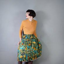 Load image into Gallery viewer, 50s GREEN PAINTERLY EGYPTIAN PRINT NOVELTY FULL SKIRT - 25&quot;