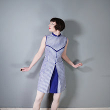 Load image into Gallery viewer, 60s BLUE WHITE STRIPED COTTON NAUTICAL MOD DRESS - S