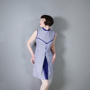 60s BLUE WHITE STRIPED COTTON NAUTICAL MOD DRESS - S