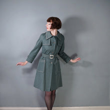 Load image into Gallery viewer, 70s DARK FOREST GREEN DENIM COTTON BELTED TRENCH COAT - S