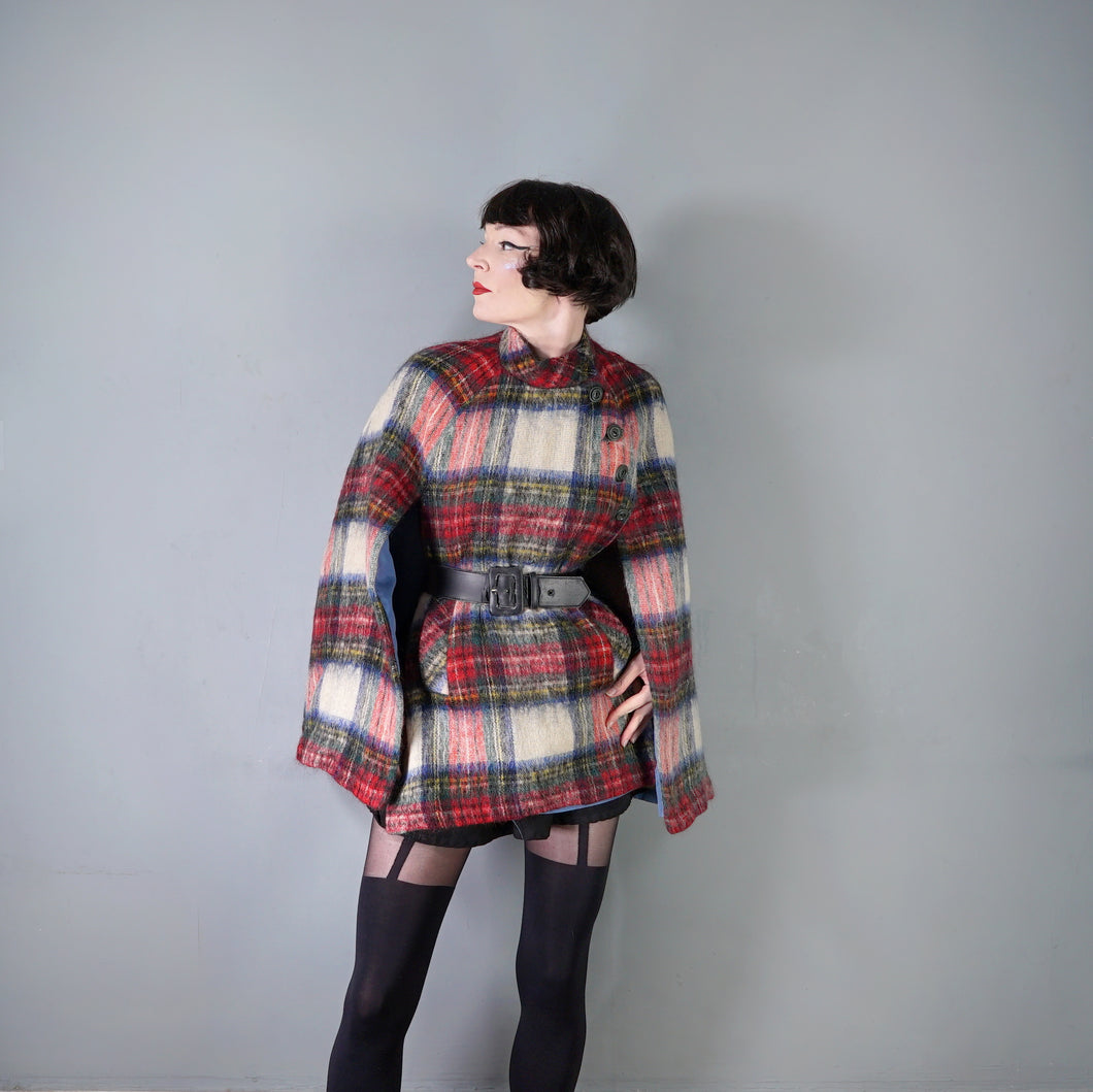 RANNOCH DESIGNS SCOTTISH TARTAN WOOL AND MOHAIR CAPE COAT - S-M