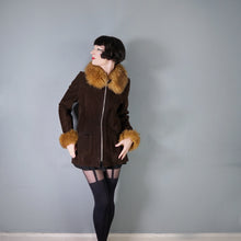 Load image into Gallery viewer, 70s BROWN SUEDE COAT WITH SHEEPSKIN COLLAR AND CUFFS - S-M