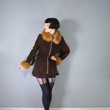 Load image into Gallery viewer, 70s BROWN SUEDE COAT WITH SHEEPSKIN COLLAR AND CUFFS - S-M