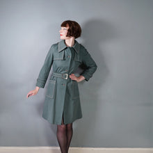 Load image into Gallery viewer, 70s DARK FOREST GREEN DENIM COTTON BELTED TRENCH COAT - S