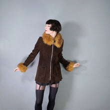 Load image into Gallery viewer, 70s BROWN SUEDE COAT WITH SHEEPSKIN COLLAR AND CUFFS - S-M