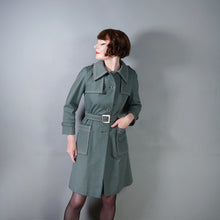Load image into Gallery viewer, 70s DARK FOREST GREEN DENIM COTTON BELTED TRENCH COAT - S