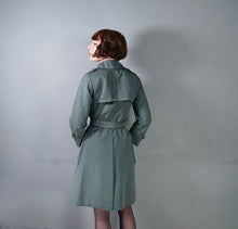 Load image into Gallery viewer, 70s DARK FOREST GREEN DENIM COTTON BELTED TRENCH COAT - S