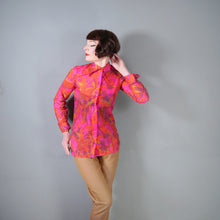 Load image into Gallery viewer, 60s 70s PSYCHEDELIC FLORAL PRINT BRIGHT ORANGE AND PINK SHIRT / BLOUSE - XS-S