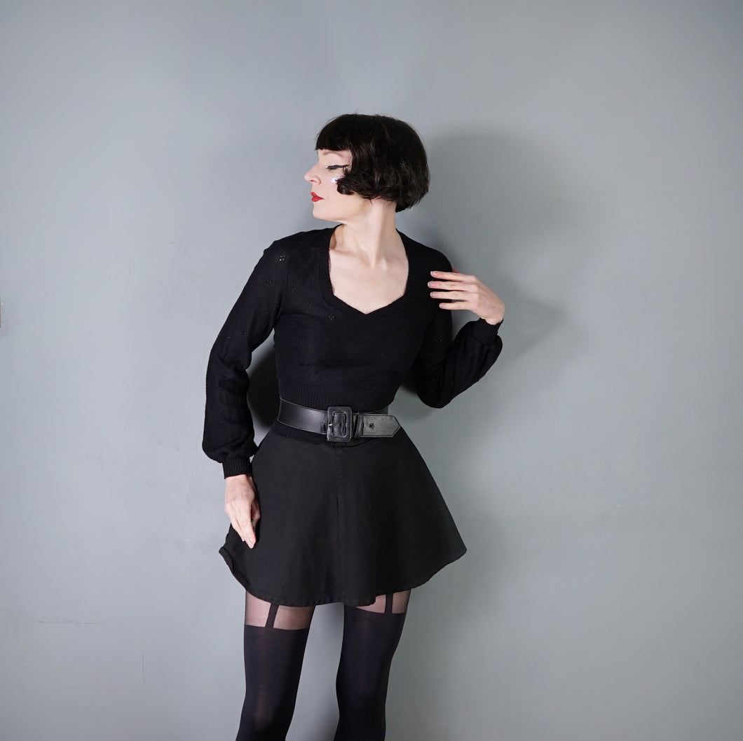 70s BUS STOP LIGHTEST POINTELLE KNIT BLACK JUMPER - XS-S