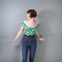 Load image into Gallery viewer, 50s "FLORELLE PARIS" GREEN POLKA DOT CROPPED OFF SHOULDER SUN TOP - XS-S