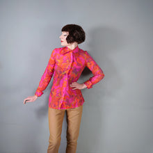 Load image into Gallery viewer, 60s 70s PSYCHEDELIC FLORAL PRINT BRIGHT ORANGE AND PINK SHIRT / BLOUSE - XS-S