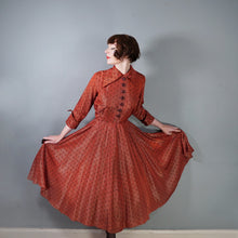 Load image into Gallery viewer, 40s 50s FRED HOWARD RUST COLOURED POLKA DOT FULL CIRCLE DRESS - M