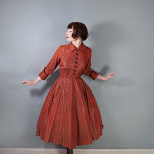 Load image into Gallery viewer, 40s 50s FRED HOWARD RUST COLOURED POLKA DOT FULL CIRCLE DRESS - M
