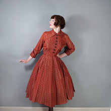 Load image into Gallery viewer, 40s 50s FRED HOWARD RUST COLOURED POLKA DOT FULL CIRCLE DRESS - M