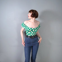 Load image into Gallery viewer, 50s "FLORELLE PARIS" GREEN POLKA DOT CROPPED OFF SHOULDER SUN TOP - XS-S