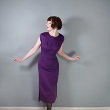 Load image into Gallery viewer, 50s UNUSUAL TAILORED PURPLE WOOL WIGGLE DRESS WITH TAIL COAT BOLERO JACKET - S