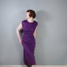 Load image into Gallery viewer, 50s UNUSUAL TAILORED PURPLE WOOL WIGGLE DRESS WITH TAIL COAT BOLERO JACKET - S