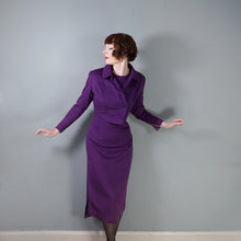 Load image into Gallery viewer, 50s UNUSUAL TAILORED PURPLE WOOL WIGGLE DRESS WITH TAIL COAT BOLERO JACKET - S