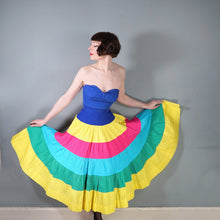 Load image into Gallery viewer, 60s 70s PINTUCKED COTTON RAINBOW COLOURBLOCK FULL SKIRT BY MEXICANA SLOANE ST - 27"