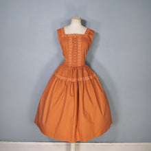 Load image into Gallery viewer, 50s TONI TODD RUST ORANGE DAY DRESS WITH PIN TUCKS AND LACE - S